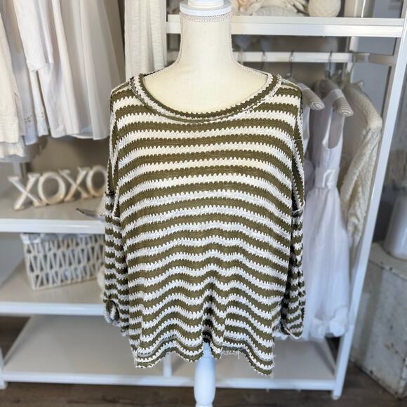 And the Why Women's Size S Green and White Striped Pullover Sweater #3439 - Picture 1 of 8